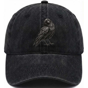 Winking Raven Crow Washed Cotton Baseball Cap Vintage Dark Academia Funny Bird Graphic TS10 Print Your Wear