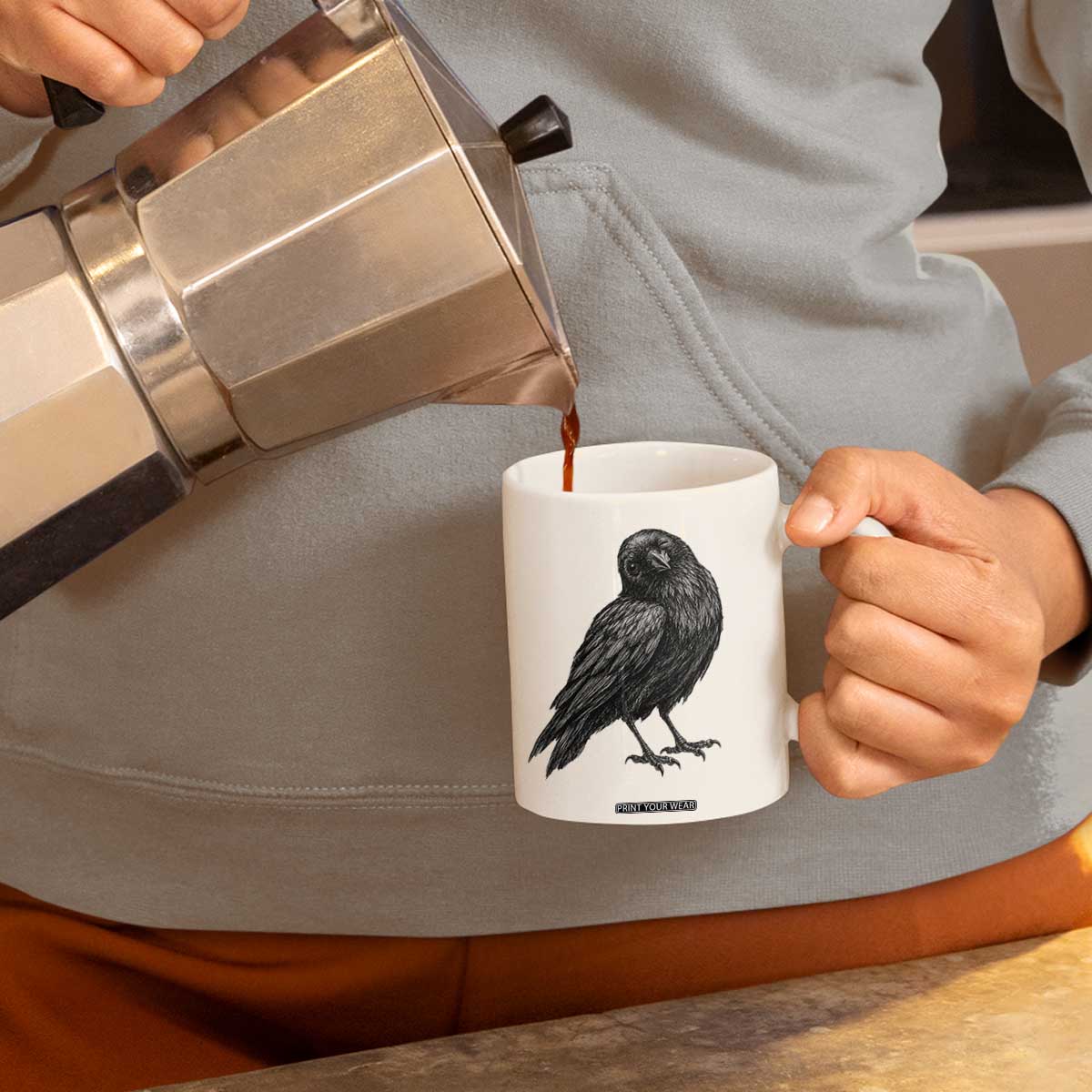Winking Raven Crow Coffee Mug Vintage Dark Academia Funny Bird Graphic TS10 Print Your Wear