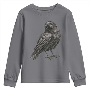 Winking Raven Crow Youth Sweatshirt Vintage Dark Academia Funny Bird Graphic TS10 Charcoal Print Your Wear