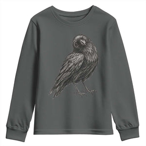 Winking Raven Crow Youth Sweatshirt Vintage Dark Academia Funny Bird Graphic TS10 Dark Heather Print Your Wear