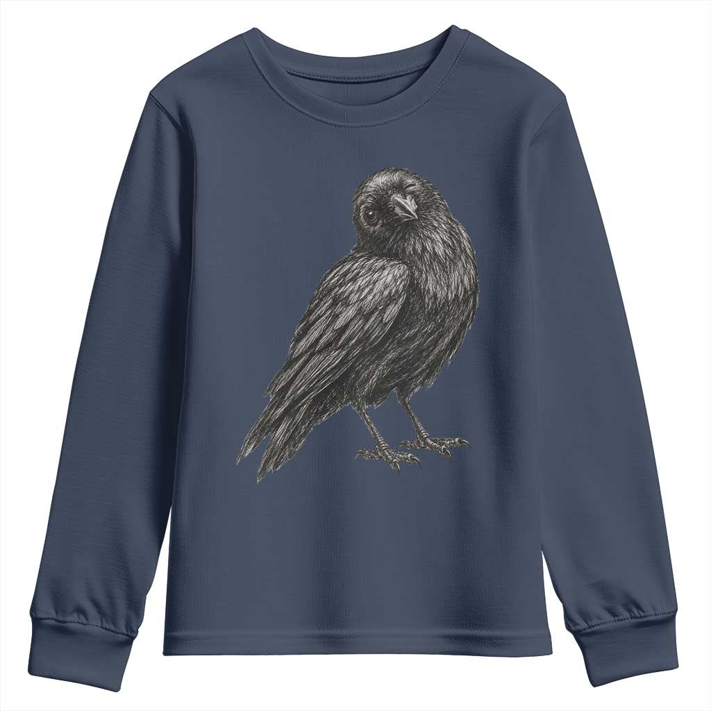 Winking Raven Crow Youth Sweatshirt Vintage Dark Academia Funny Bird Graphic TS10 Navy Print Your Wear