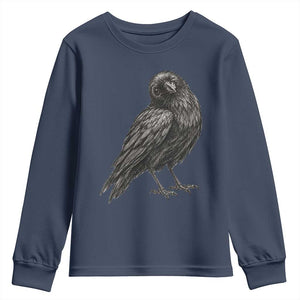 Winking Raven Crow Youth Sweatshirt Vintage Dark Academia Funny Bird Graphic TS10 Navy Print Your Wear