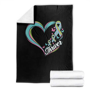 Metastatic Breast Cancer Thriver Throw Blanket Heart Ribbon Graphic