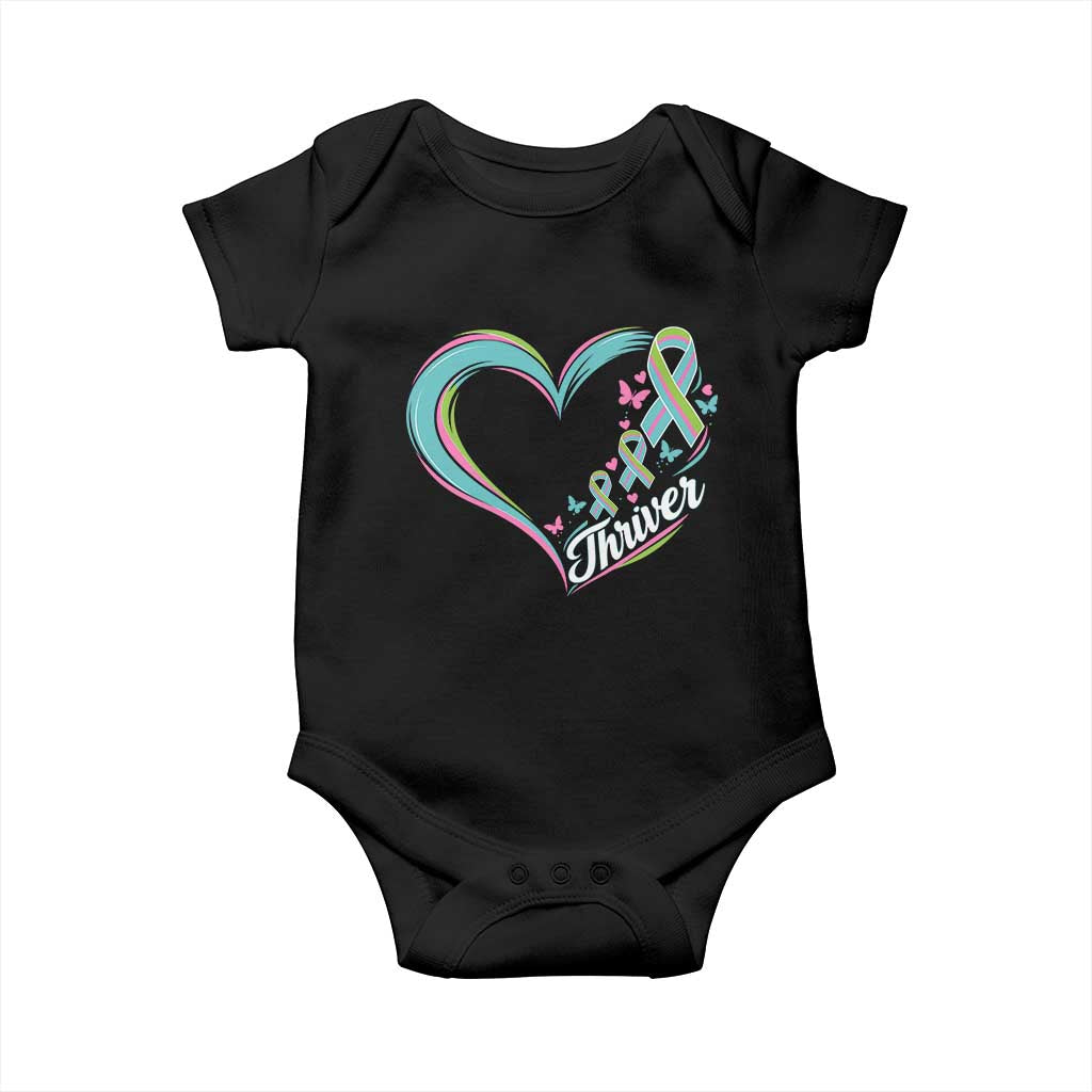 Metastatic Breast Cancer Thriver Baby Onesie Heart Ribbon Graphic