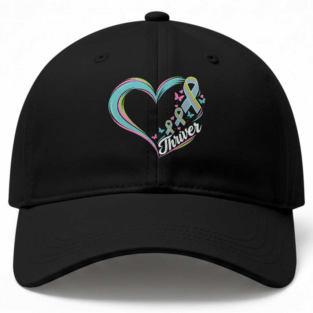 Metastatic Breast Cancer Thriver Baseball Cap Heart Ribbon Graphic