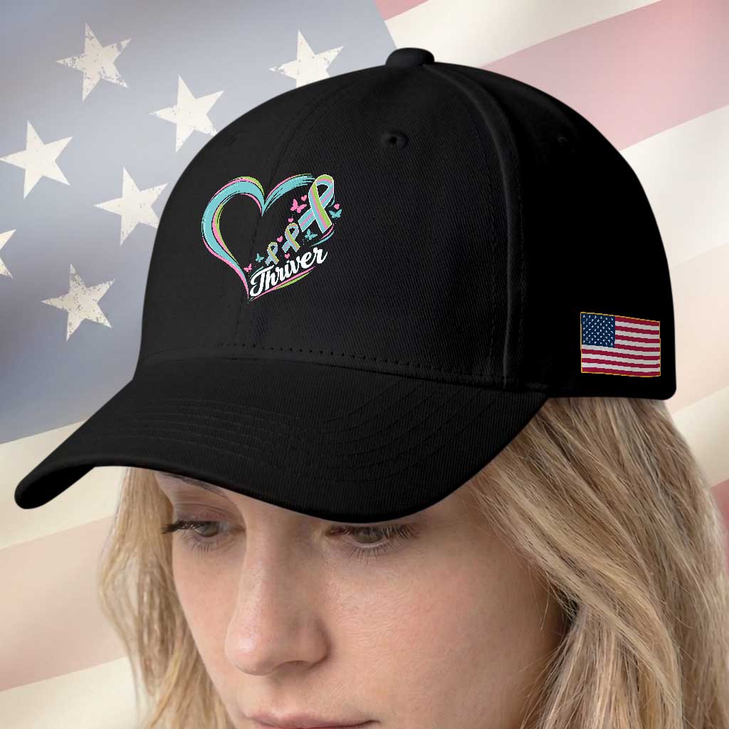 Metastatic Breast Cancer Thriver Baseball Cap Heart Ribbon Graphic