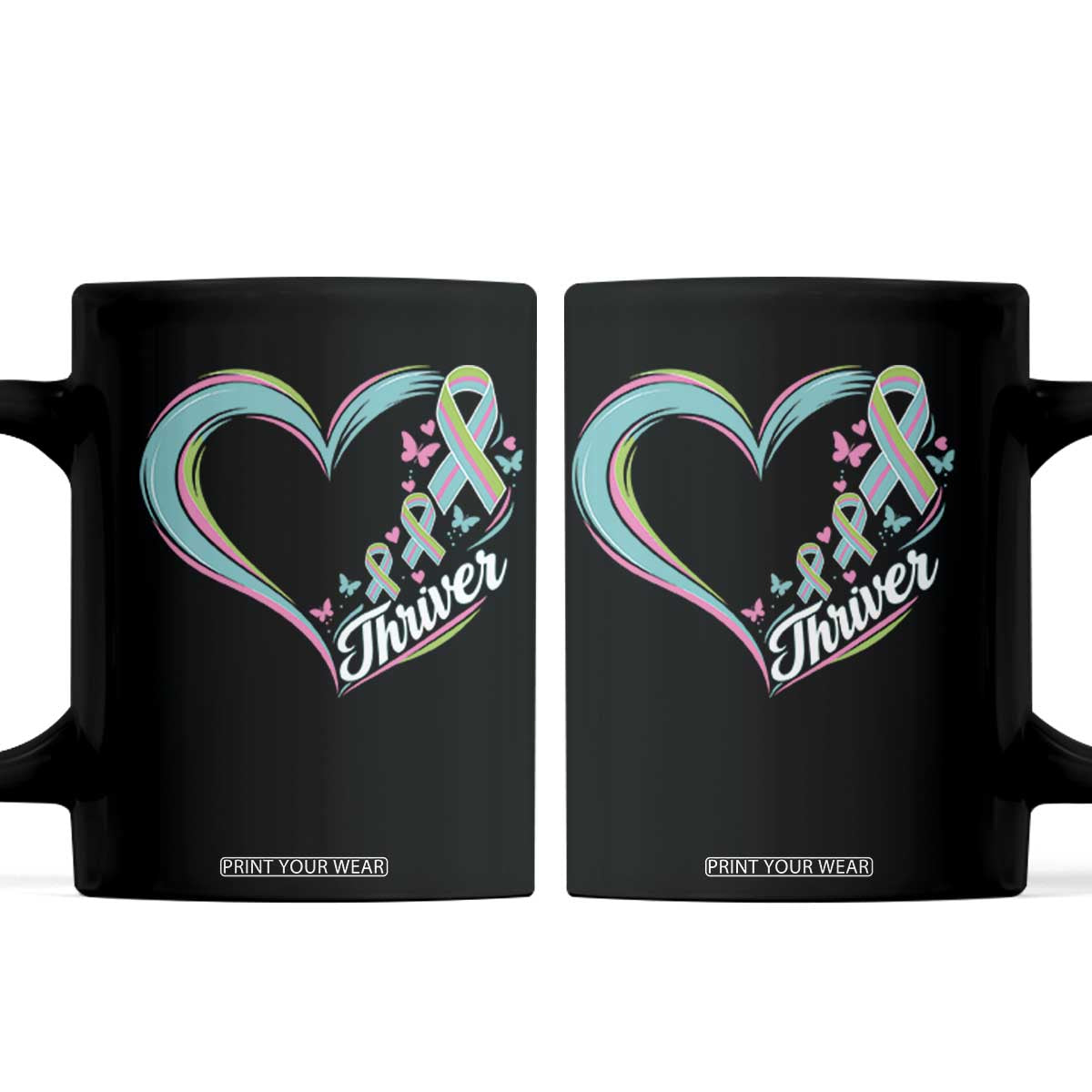 Metastatic Breast Cancer Thriver Coffee Mug Heart Ribbon Graphic