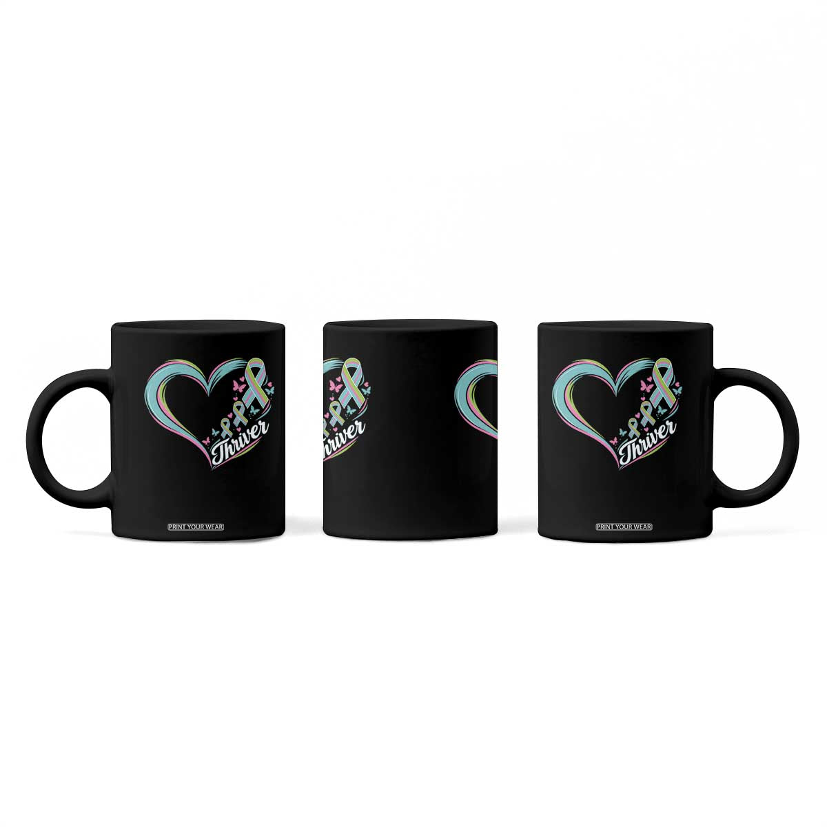 Metastatic Breast Cancer Thriver Coffee Mug Heart Ribbon Graphic
