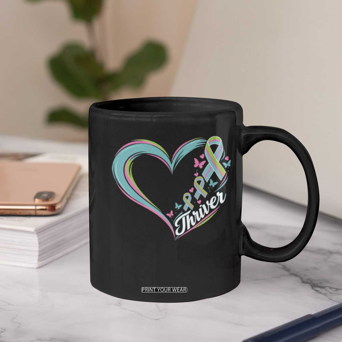 Metastatic Breast Cancer Thriver Coffee Mug Heart Ribbon Graphic