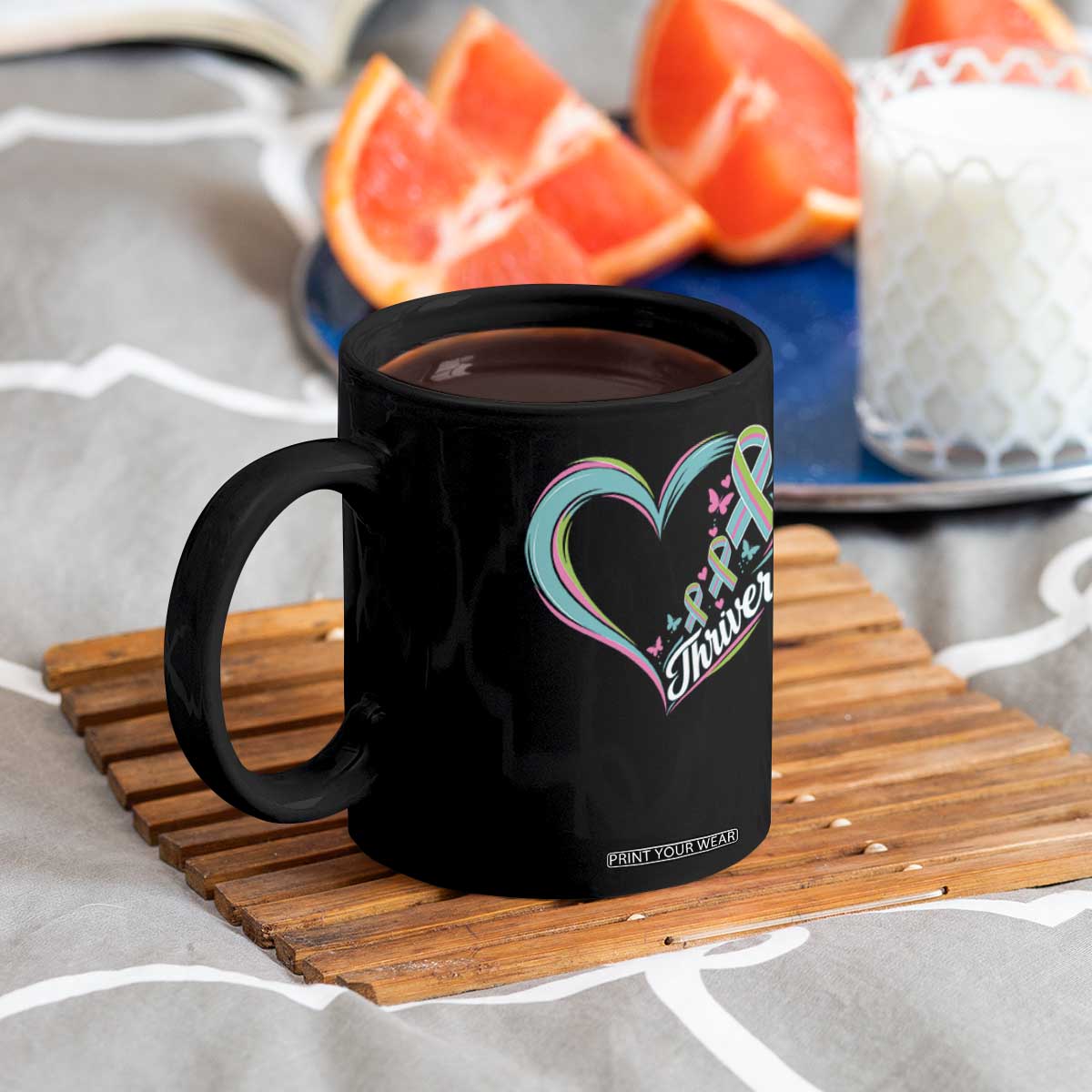 Metastatic Breast Cancer Thriver Coffee Mug Heart Ribbon Graphic