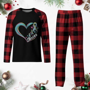 Metastatic Breast Cancer Thriver Plaid Pajama Set Heart Ribbon Graphic