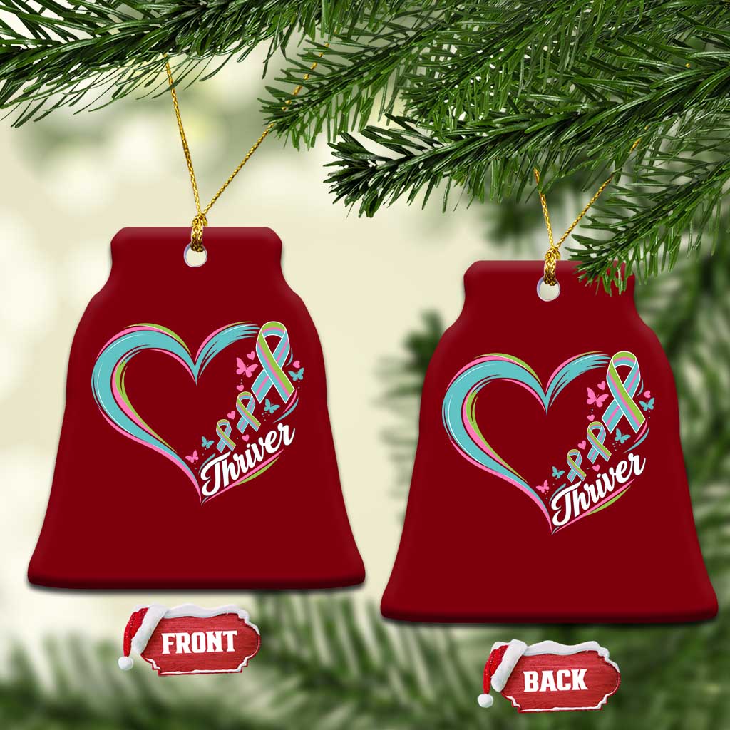 Metastatic Breast Cancer Thriver Ceramic Ornament Heart Ribbon Graphic
