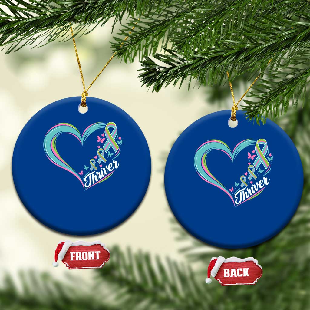 Metastatic Breast Cancer Thriver Ceramic Ornament Heart Ribbon Graphic