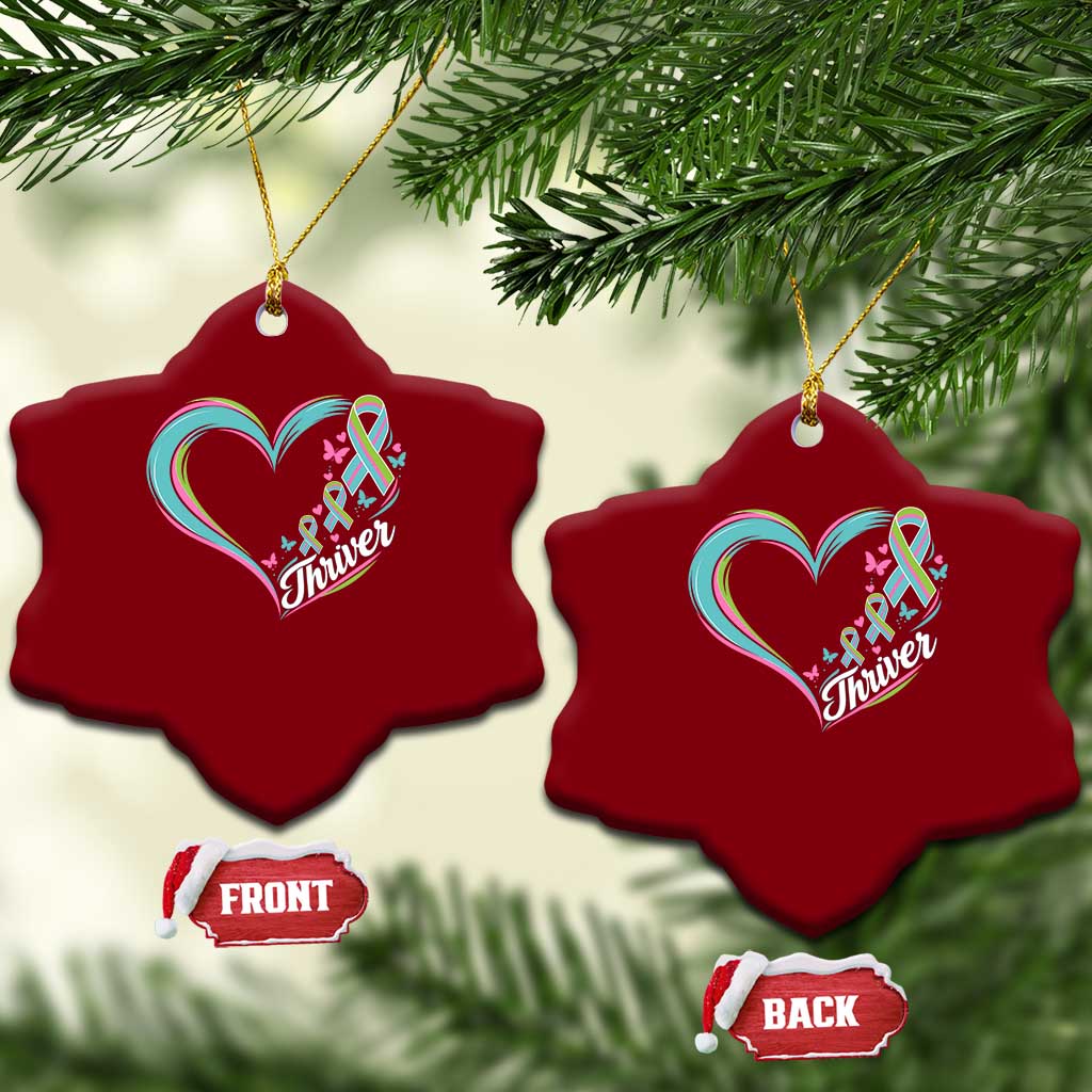 Metastatic Breast Cancer Thriver Ceramic Ornament Heart Ribbon Graphic