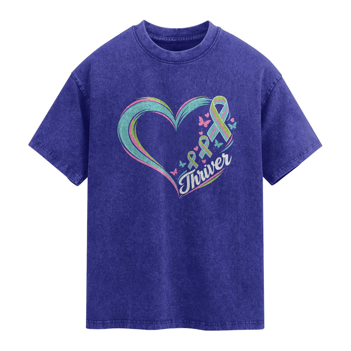 Metastatic Breast Cancer Thriver Washed Cotton T-Shirt Heart Ribbon Graphic