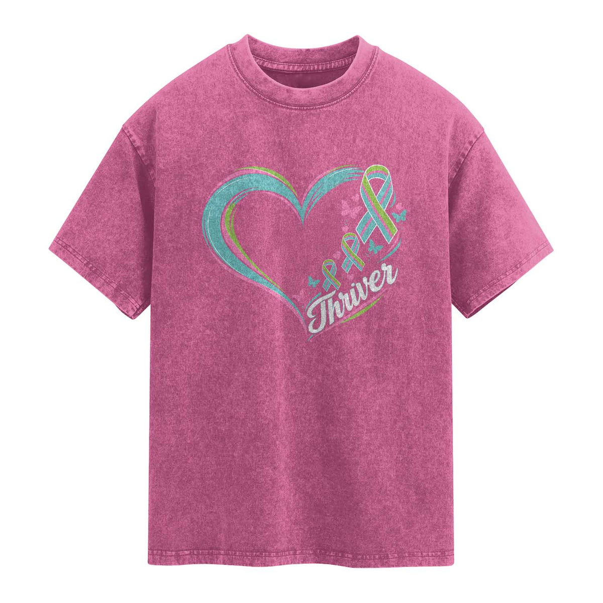 Metastatic Breast Cancer Thriver Washed Cotton T-Shirt Heart Ribbon Graphic