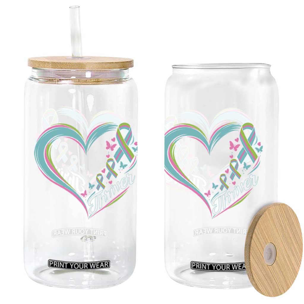Metastatic Breast Cancer Thriver Glass Can Heart Ribbon Graphic
