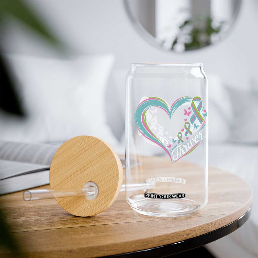 Metastatic Breast Cancer Thriver Glass Can Heart Ribbon Graphic