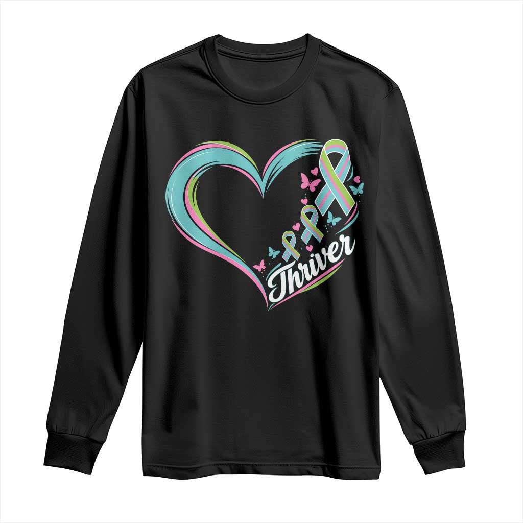 Metastatic Breast Cancer Thriver Long Sleeve Shirt Heart Ribbon Graphic