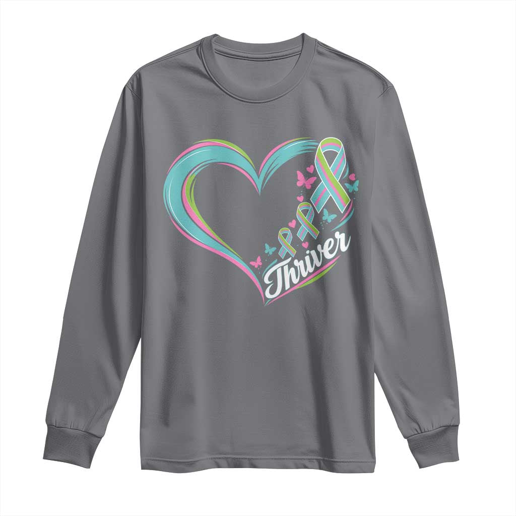 Metastatic Breast Cancer Thriver Long Sleeve Shirt Heart Ribbon Graphic