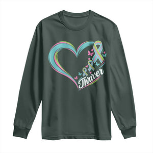 Metastatic Breast Cancer Thriver Long Sleeve Shirt Heart Ribbon Graphic