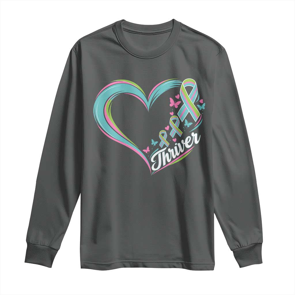 Metastatic Breast Cancer Thriver Long Sleeve Shirt Heart Ribbon Graphic