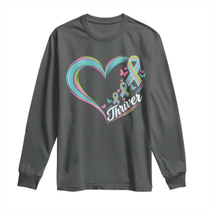 Metastatic Breast Cancer Thriver Long Sleeve Shirt Heart Ribbon Graphic