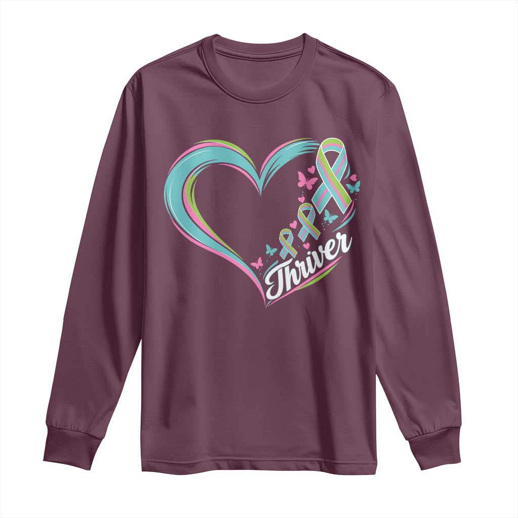 Metastatic Breast Cancer Thriver Long Sleeve Shirt Heart Ribbon Graphic
