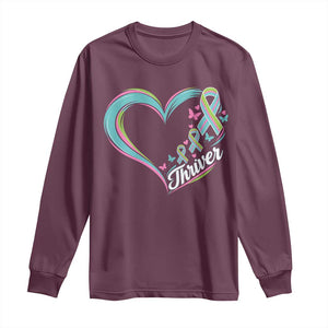 Metastatic Breast Cancer Thriver Long Sleeve Shirt Heart Ribbon Graphic
