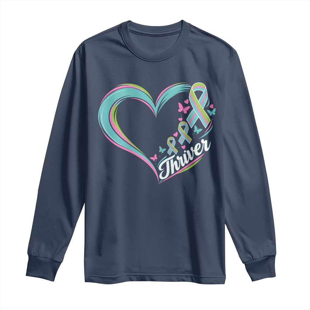 Metastatic Breast Cancer Thriver Long Sleeve Shirt Heart Ribbon Graphic