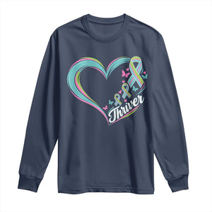 Metastatic Breast Cancer Thriver Long Sleeve Shirt Heart Ribbon Graphic