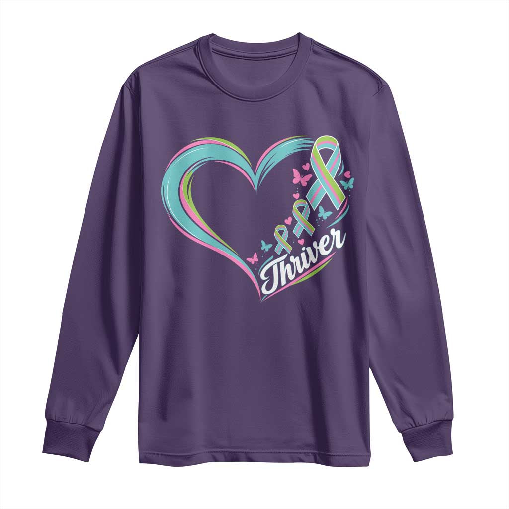 Metastatic Breast Cancer Thriver Long Sleeve Shirt Heart Ribbon Graphic