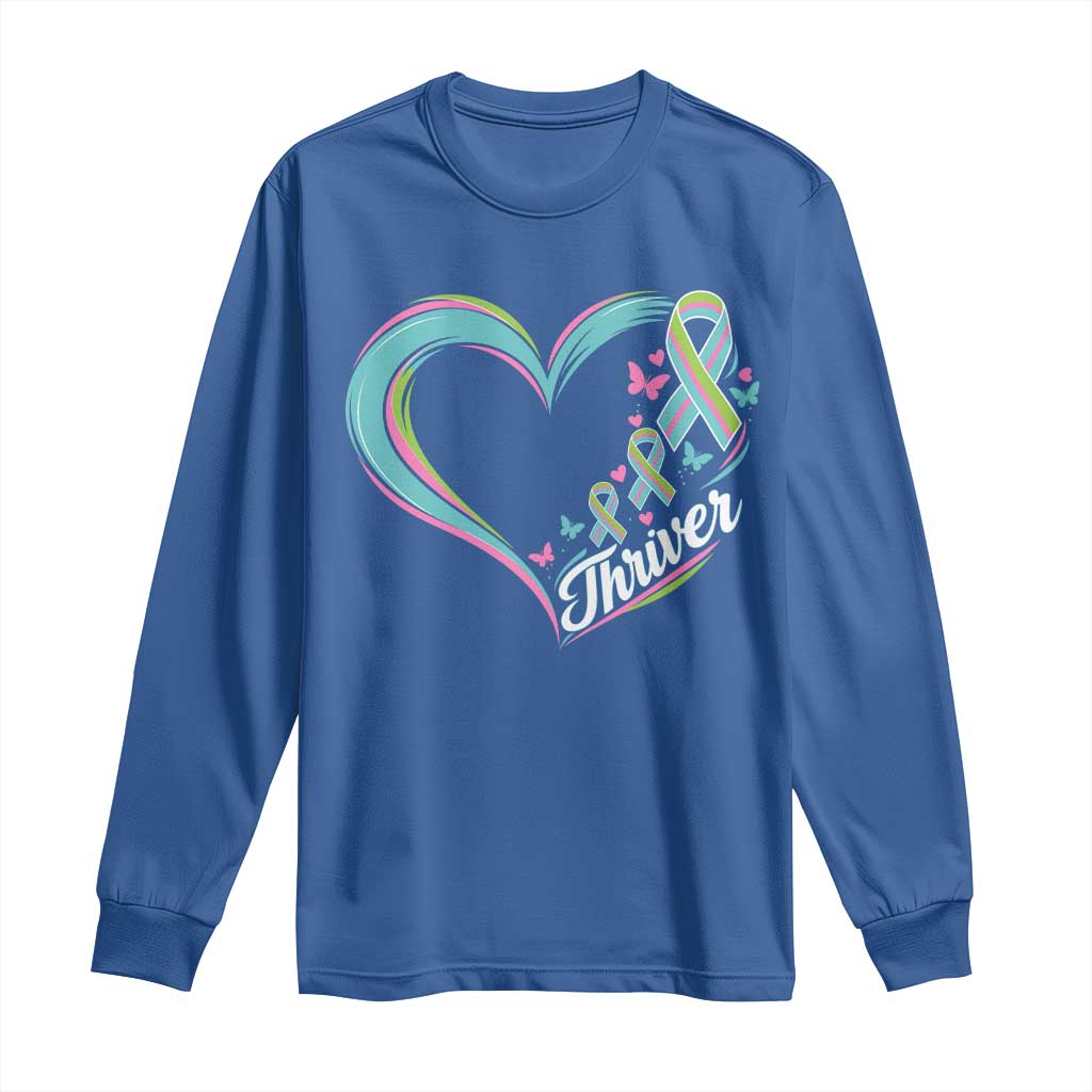 Metastatic Breast Cancer Thriver Long Sleeve Shirt Heart Ribbon Graphic