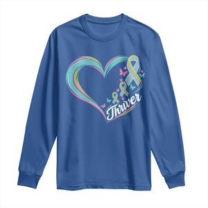 Metastatic Breast Cancer Thriver Long Sleeve Shirt Heart Ribbon Graphic
