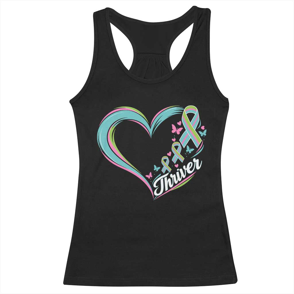 Metastatic Breast Cancer Thriver Racerback Tank Top Heart Ribbon Graphic