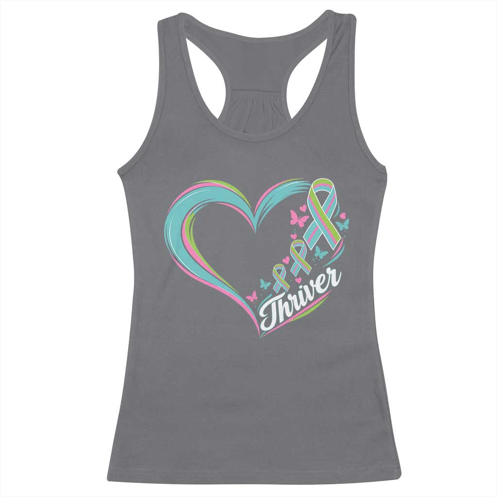 Metastatic Breast Cancer Thriver Racerback Tank Top Heart Ribbon Graphic