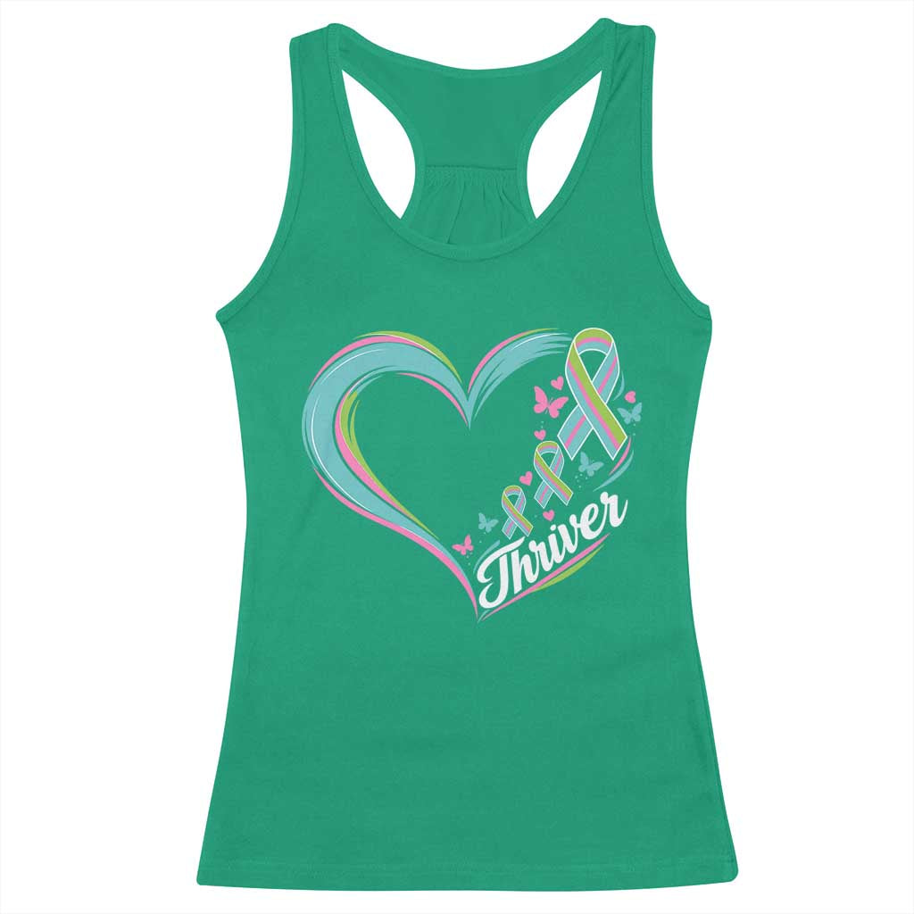 Metastatic Breast Cancer Thriver Racerback Tank Top Heart Ribbon Graphic