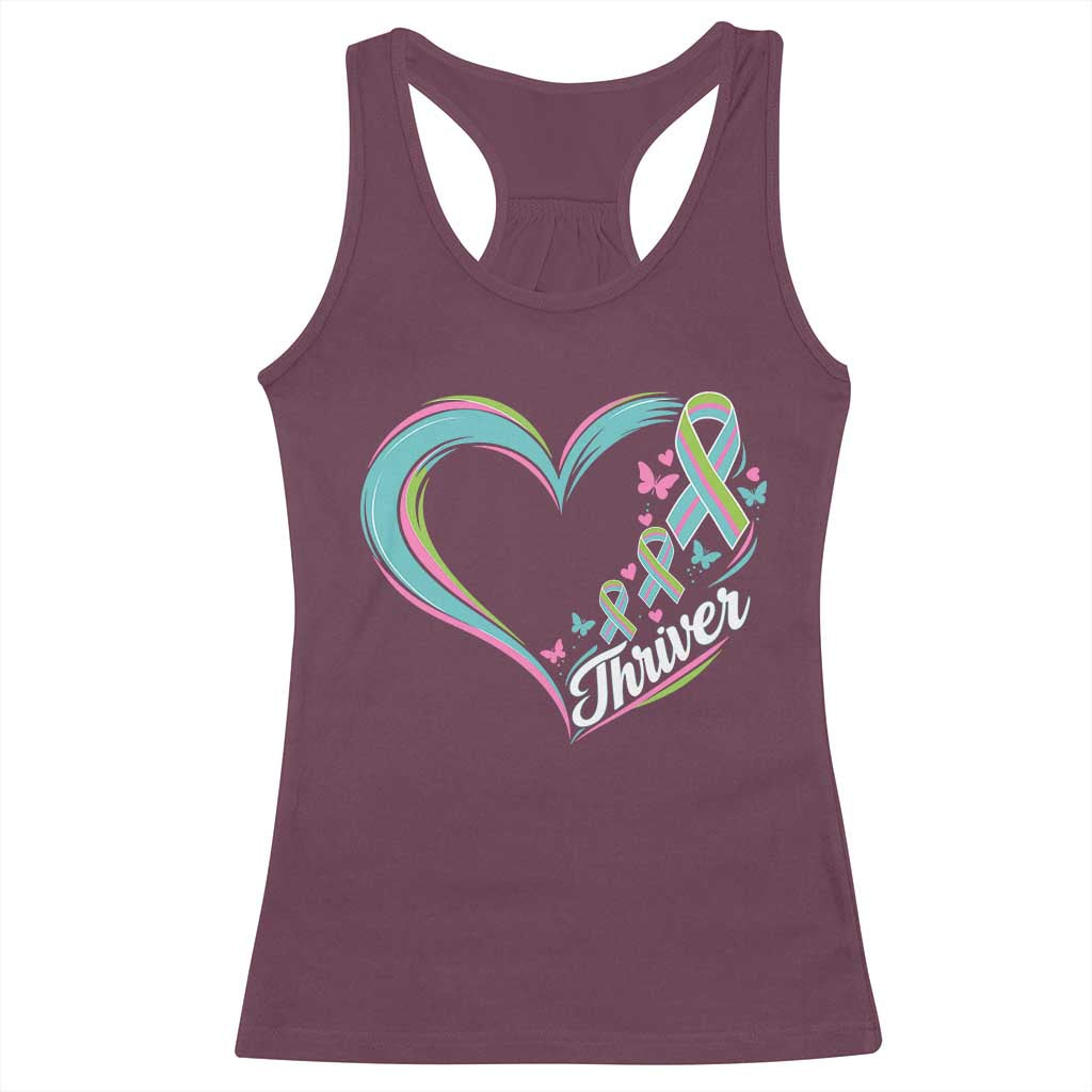 Metastatic Breast Cancer Thriver Racerback Tank Top Heart Ribbon Graphic