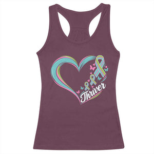Metastatic Breast Cancer Thriver Racerback Tank Top Heart Ribbon Graphic