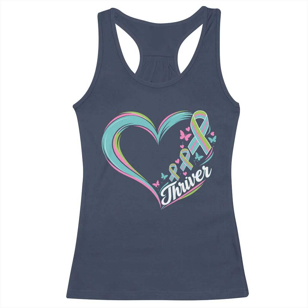 Metastatic Breast Cancer Thriver Racerback Tank Top Heart Ribbon Graphic