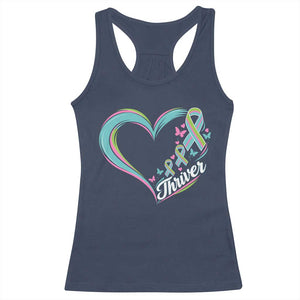 Metastatic Breast Cancer Thriver Racerback Tank Top Heart Ribbon Graphic