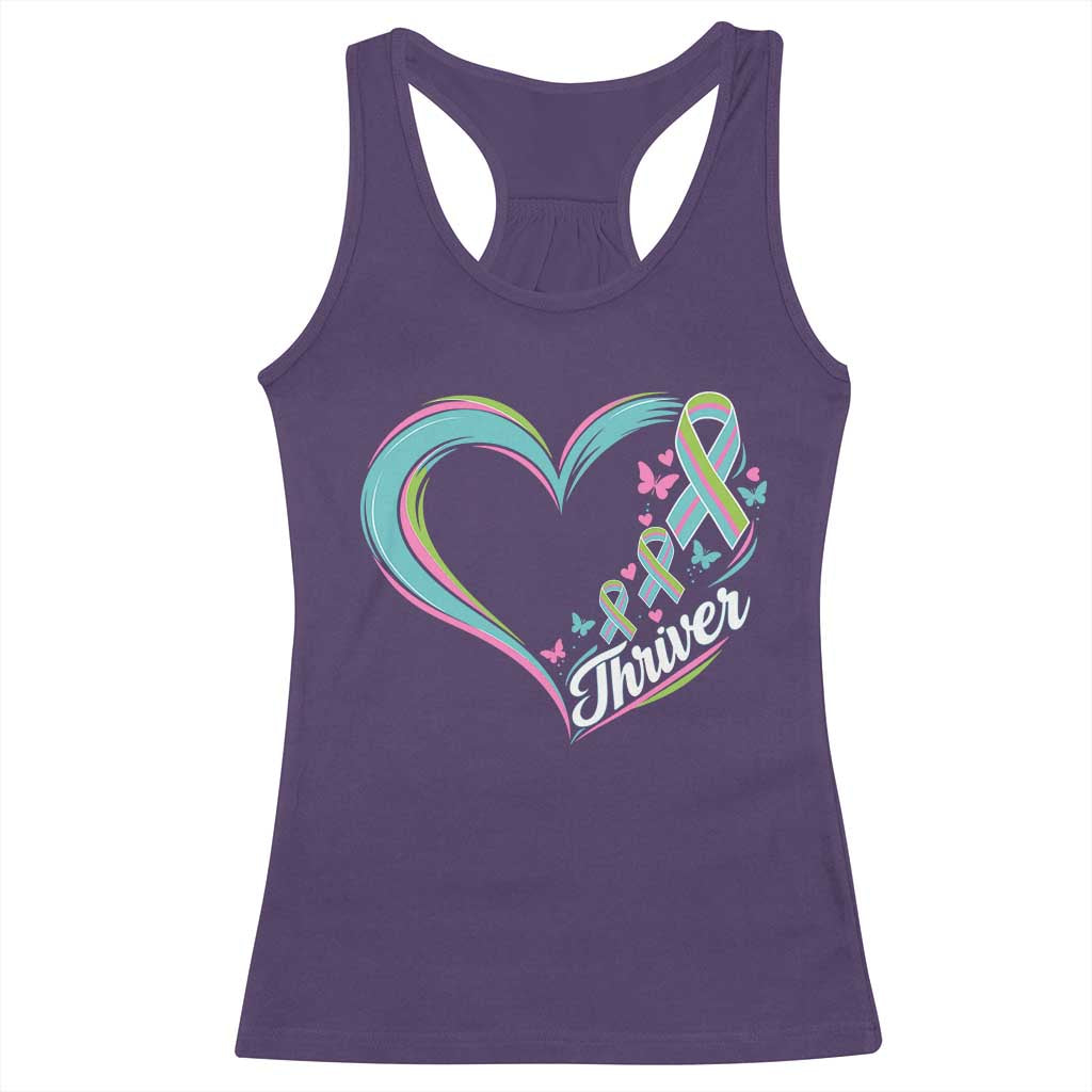 Metastatic Breast Cancer Thriver Racerback Tank Top Heart Ribbon Graphic