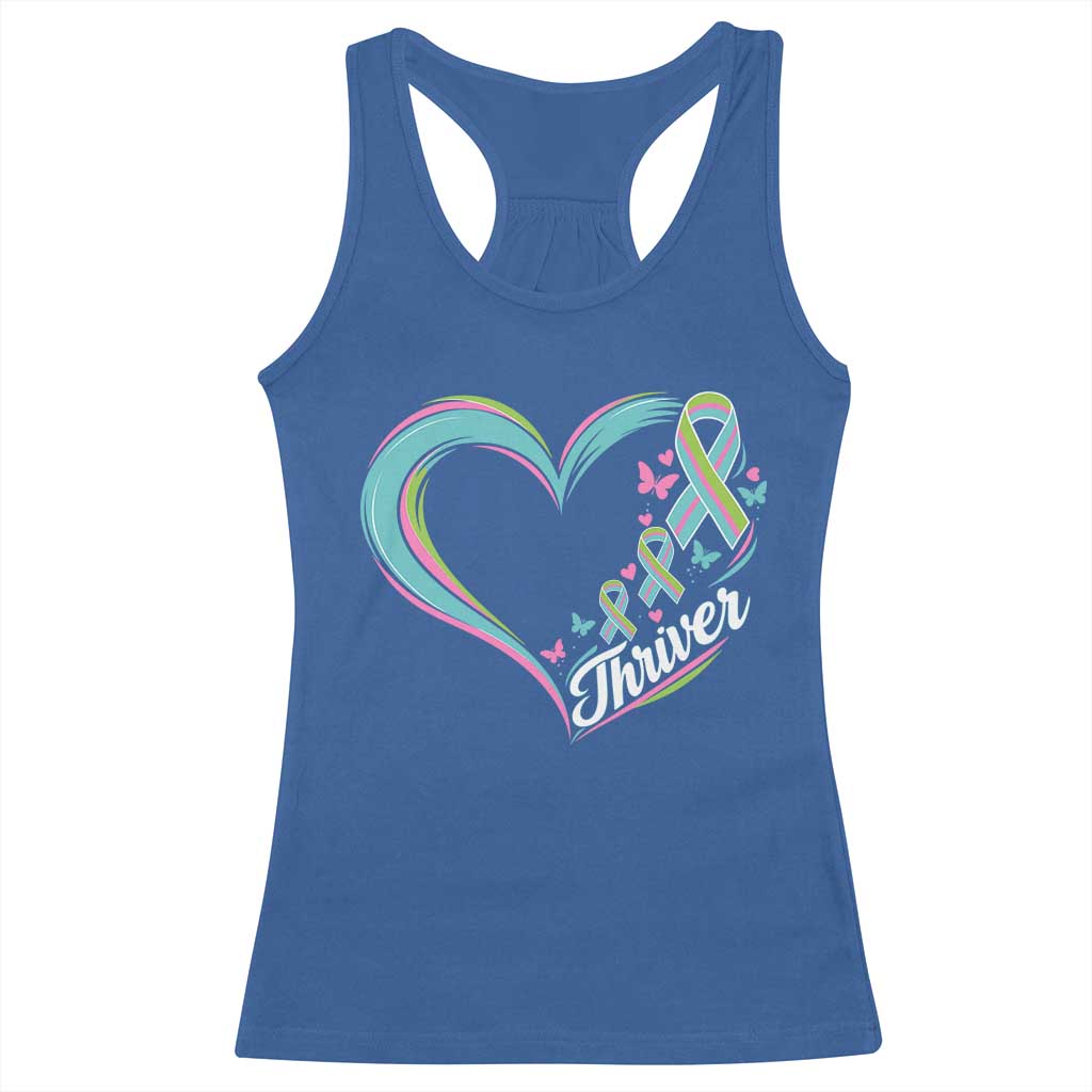 Metastatic Breast Cancer Thriver Racerback Tank Top Heart Ribbon Graphic