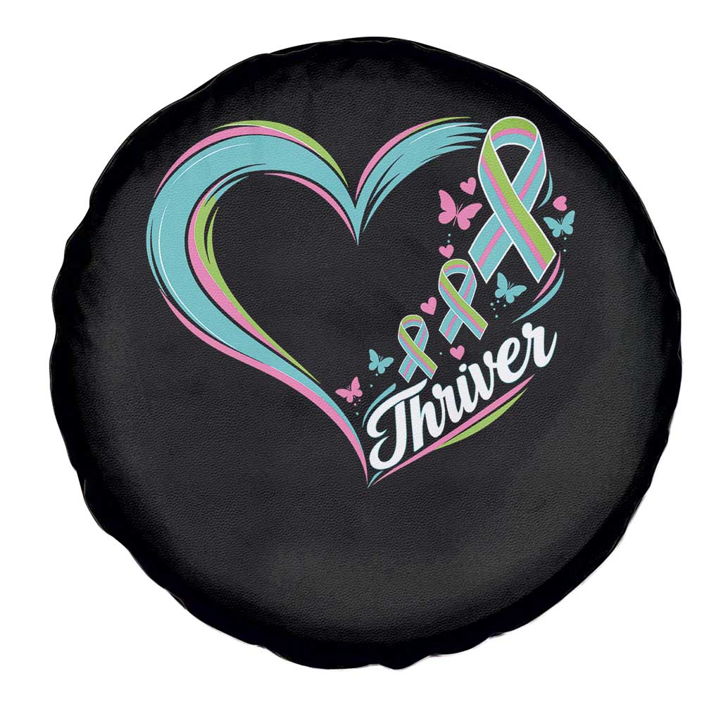 Metastatic Breast Cancer Thriver Spare Tire Cover Heart Ribbon Graphic