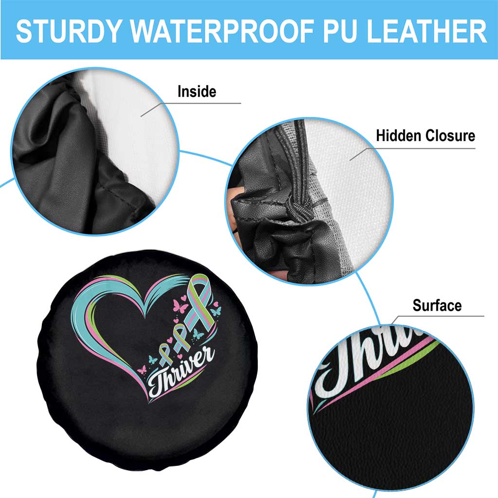 Metastatic Breast Cancer Thriver Spare Tire Cover Heart Ribbon Graphic