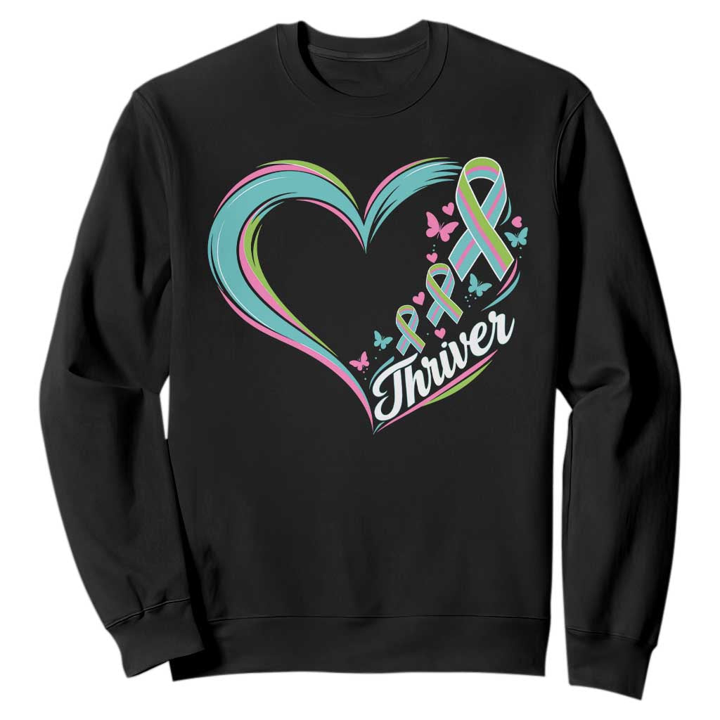 Metastatic Breast Cancer Thriver Sweatshirt Heart Ribbon Graphic