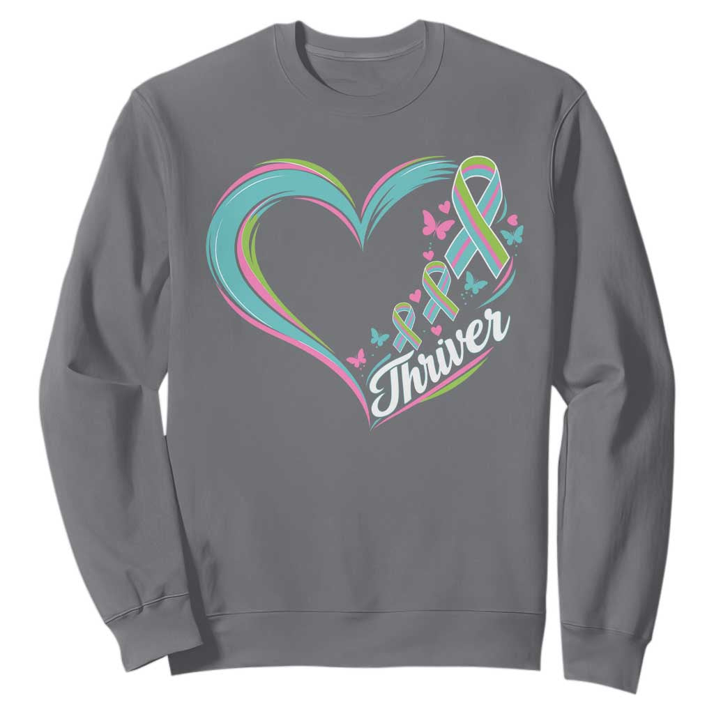 Metastatic Breast Cancer Thriver Sweatshirt Heart Ribbon Graphic