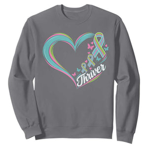 Metastatic Breast Cancer Thriver Sweatshirt Heart Ribbon Graphic