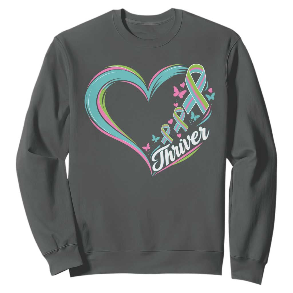 Metastatic Breast Cancer Thriver Sweatshirt Heart Ribbon Graphic