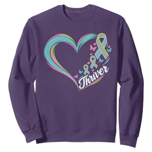 Metastatic Breast Cancer Thriver Sweatshirt Heart Ribbon Graphic